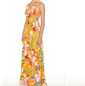 Privy X Forever 21 Yellow Tropical Floral Halter Maxi Dress NWT Size Large